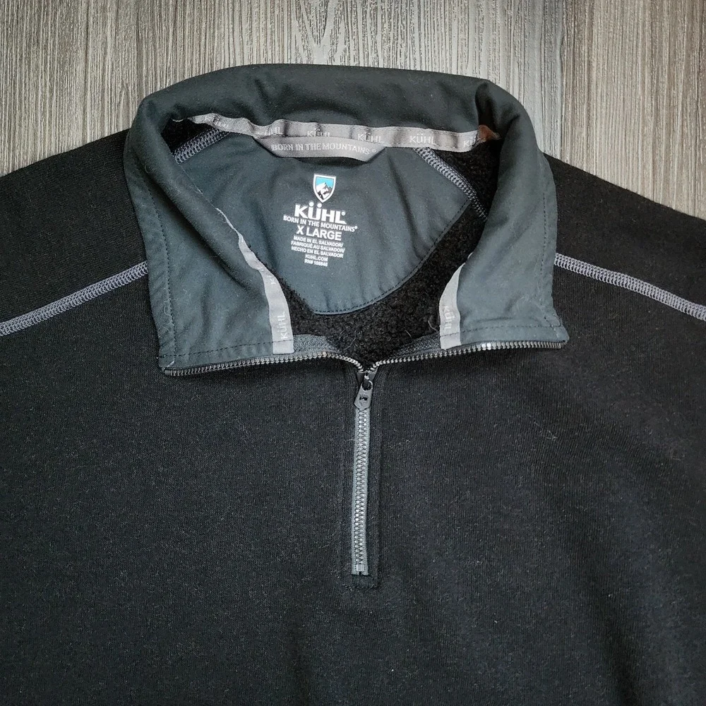 Kulh Mens Size XL Kashmira Black & Gray Fleece Lined 1/4 Zip Sweater Pullover